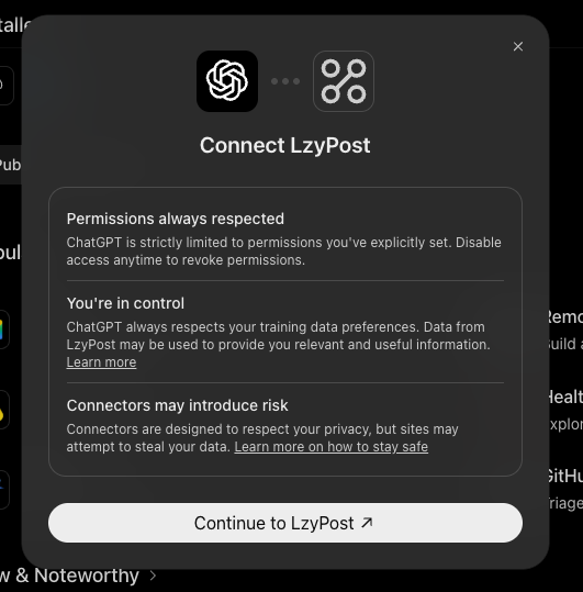 ChatGPT step 2: Continue to LzyPost